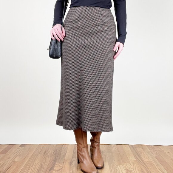 Vintage Tweed Wool Column Midi Maxi Skirt High Rise Preppy Dark Light Academia - Picture 4 of 10